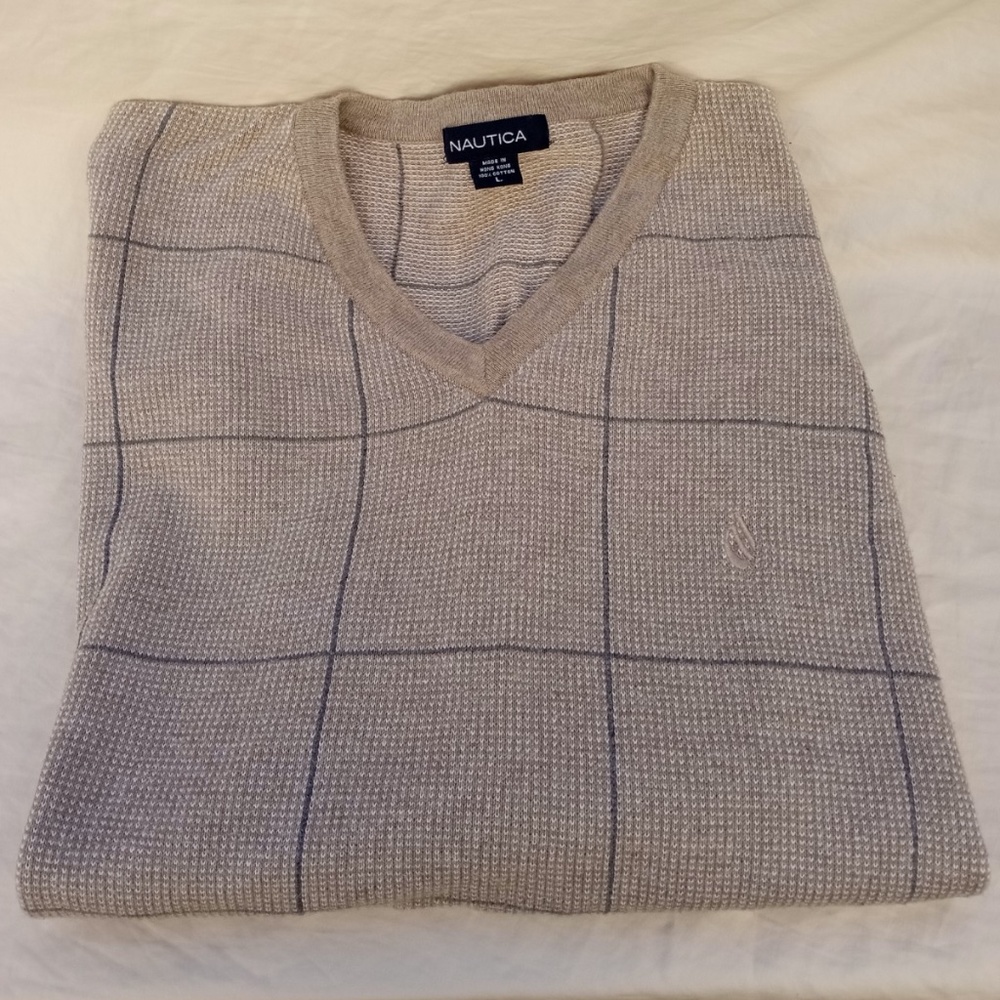 Vintage Men's Nautica V Neck long Sleeve Sweater Cotton  Sz L